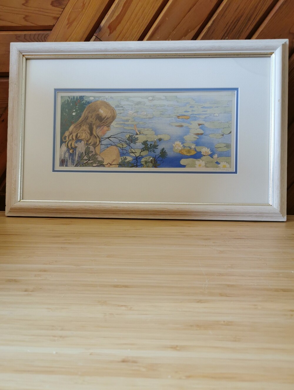 Vintage W.J. Phillips โPicking Waterliliesโ Framed Art Print